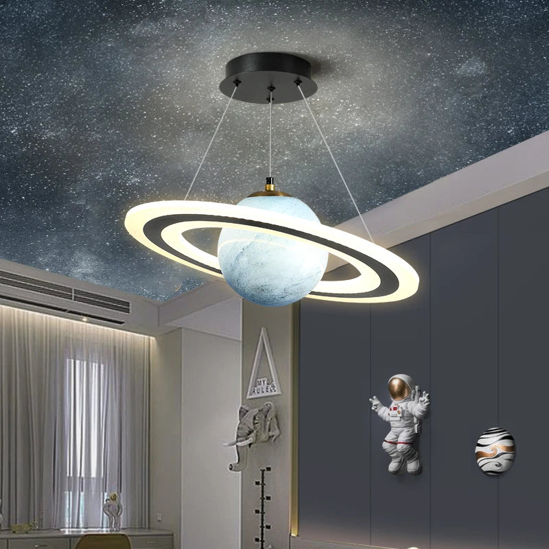 Modern LED Acrylic Planet Pendant Light Children Room Space Star Chandeliers Living Room Bedroom Kitchen Indoor Hanging Lighting