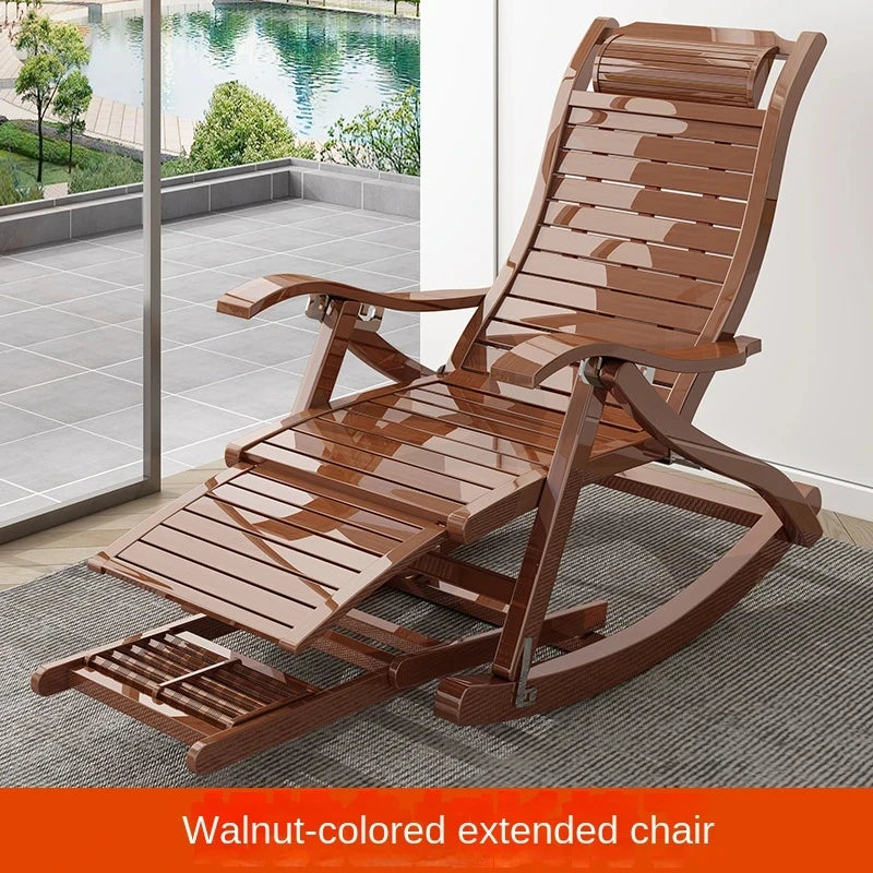 Living Room Household Wooden Folding Lounger Balcony Garden Lazy Sofa Rocking Chair For Adults Outdoor Furniture Chinese Style