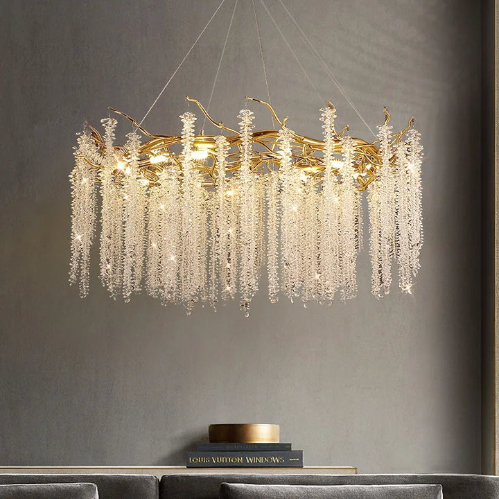 Luxury New Modern G9 Led Crystal Weeping Willow Branch Chandelier Gold Tassels Pendant Light Home Decor Ceiling Lamp