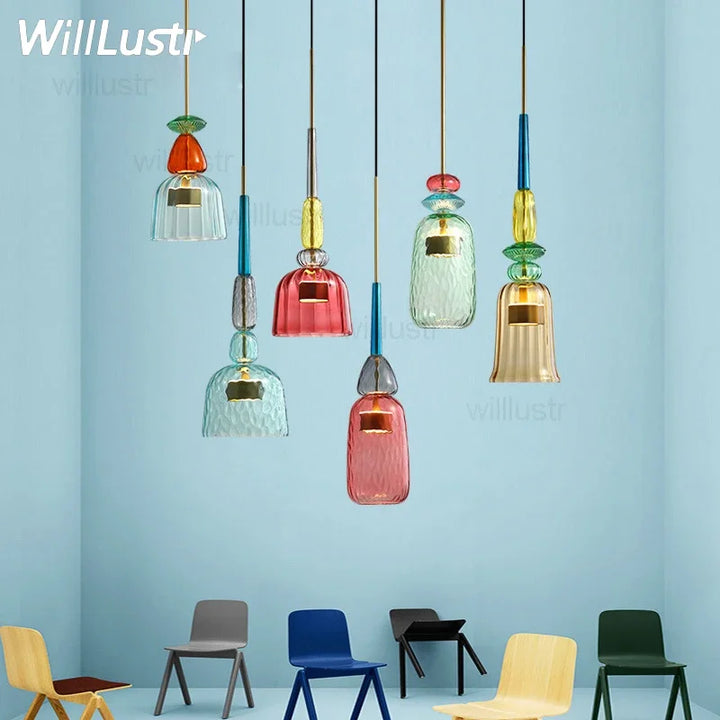 Candy Glass Pendant Lamp Macaron Color Suspension Light Hotel Restaurant Mall Bar Cafe Dinning Room Hanging Ceiling Chandelier