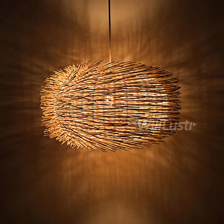 Wicker Pendant Lamp Handmade Wood Suspension Light Bird Nest Shape Bar Hotel Restaurant Mall Lounge Hanging Ceiling Chandelier