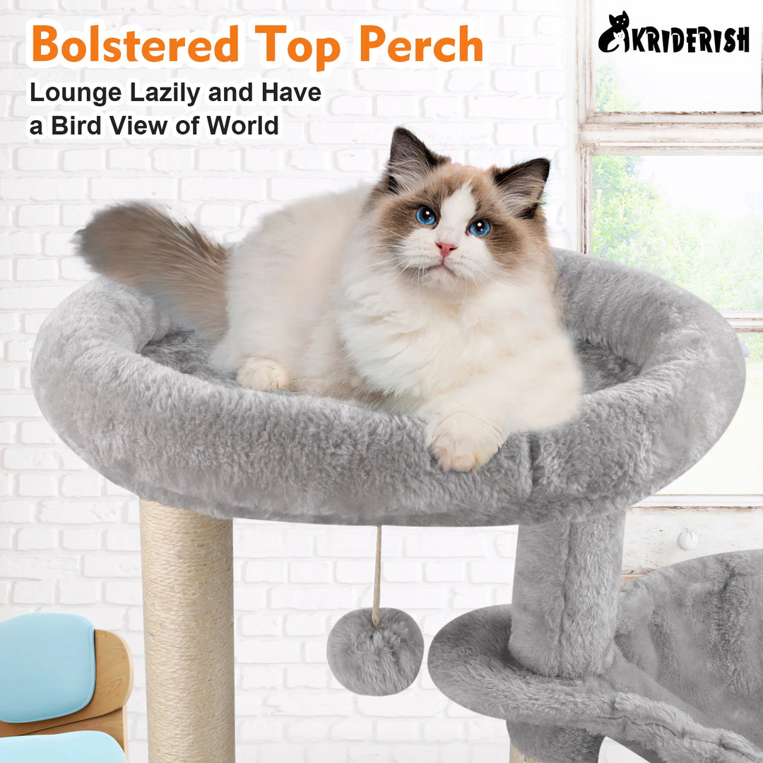 Grey Four Layers Wooden Cat Tree House Multifunction Pet Furniture Kitten Climbing Toy Cat Scratching Posts Cat Tower Soft