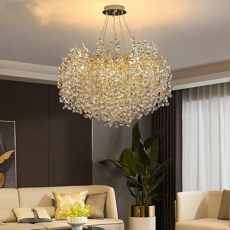 Nordic Modern Luxury LED Crystal Chandelier Golden Round/Long Pendant Light Home Decoration Living Room Suspension Luminaries