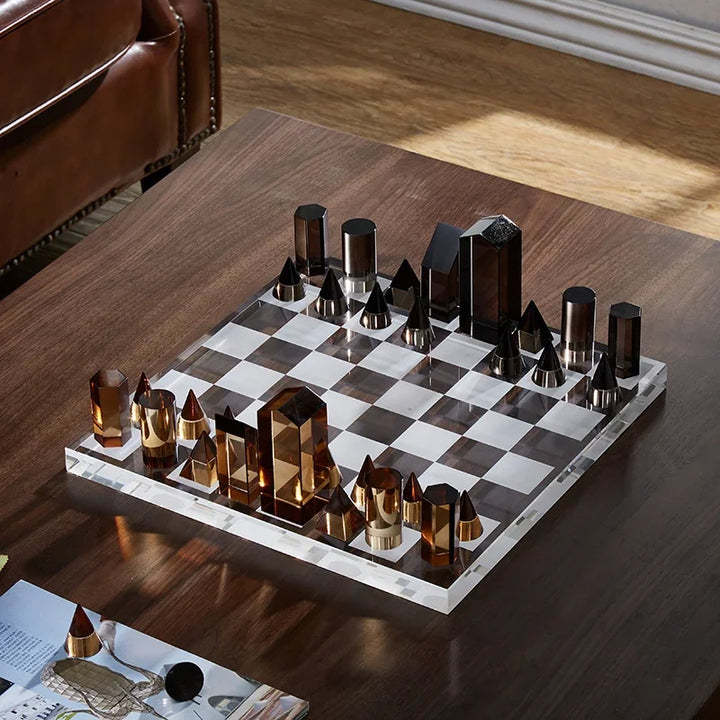 Modern Art Display Premium Large K9 Crystal Chess Luxury Gathering Games Chess Board Family Table Games Home Decor Ornament