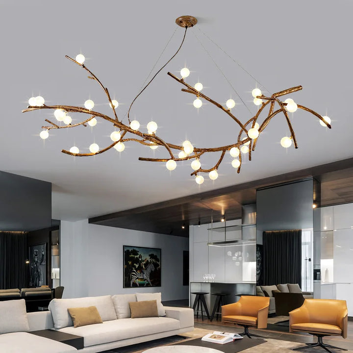 Retro LED Chandeliers Lighting Fixtures Living Room Bedroom Study Room Tree Branch Art Brown Antique Decor Hanging Pendant Light