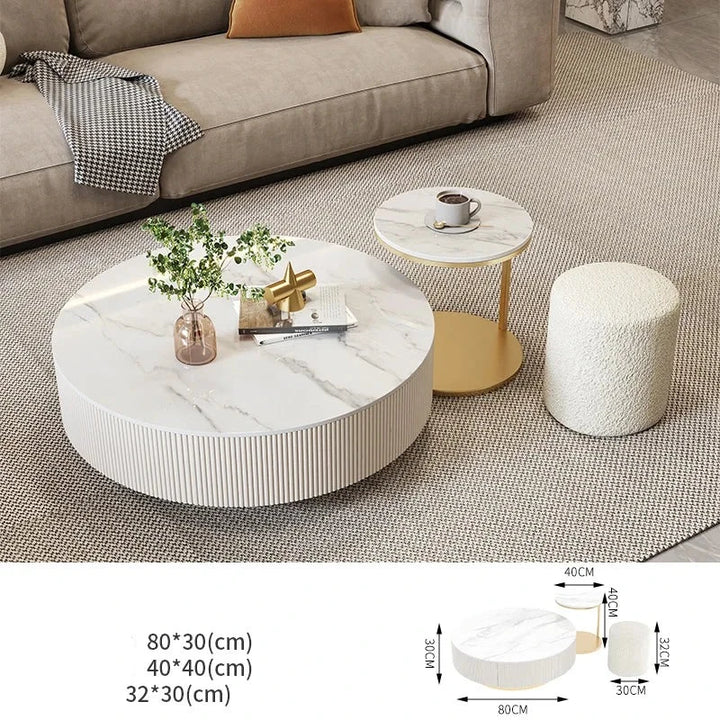 Round Minimalist Coffee / End Table with Gold leg & Storage Drawer