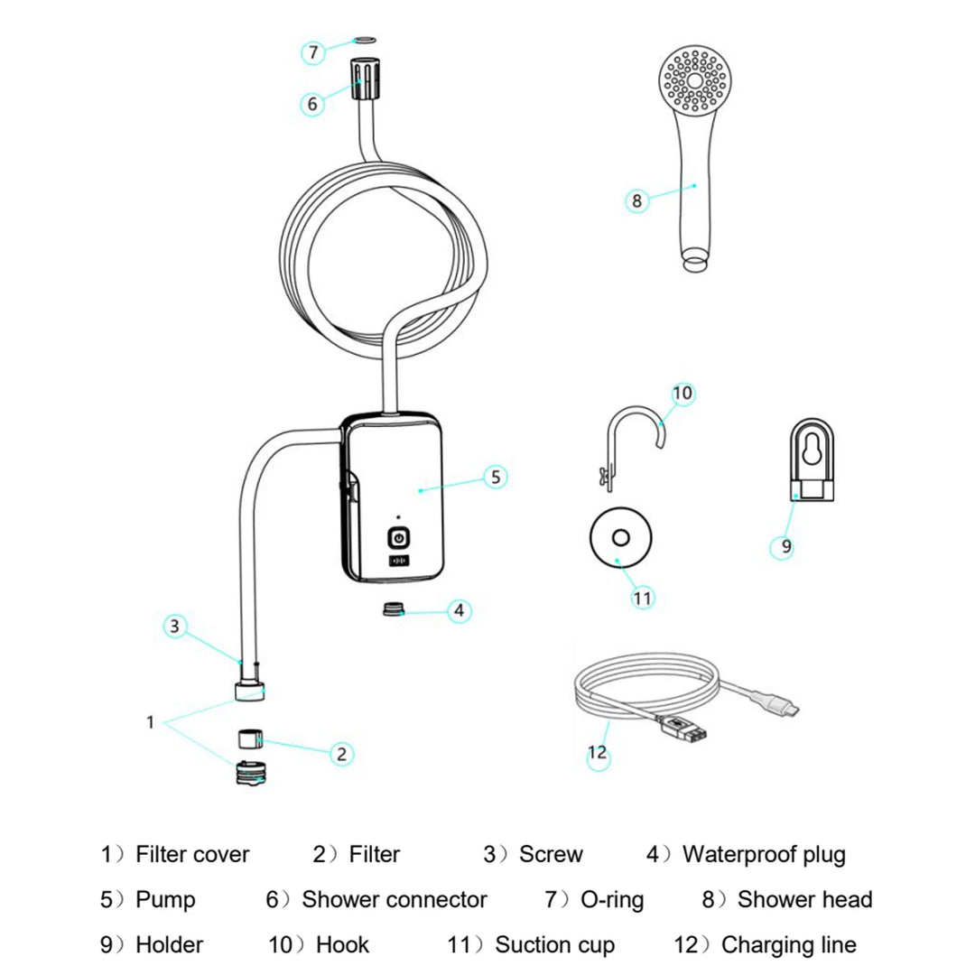 2022 Portable Camping Shower Outdoor/Indoor Electric Shower with Battery Rechargeable for Beach Swimming Hiking Car Pet Cleaning