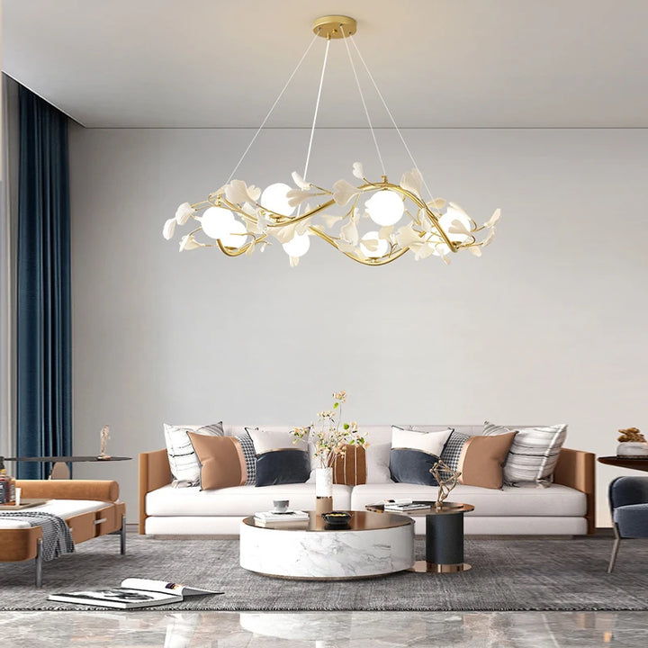 Nordic LED Pendant Chandeliers Lights Creative Ginkgo Ball Glass Hanging Lighting Fixtures Living Room Kitchen Hotel Loft Lustre