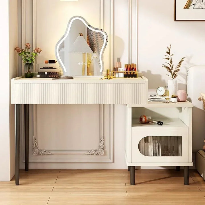 White Modern Dressing Tables Mobile Vanity Desk Storage LED Wood Cabinet Organizer Schmink Tisch Dressers for Bedroom Furniture