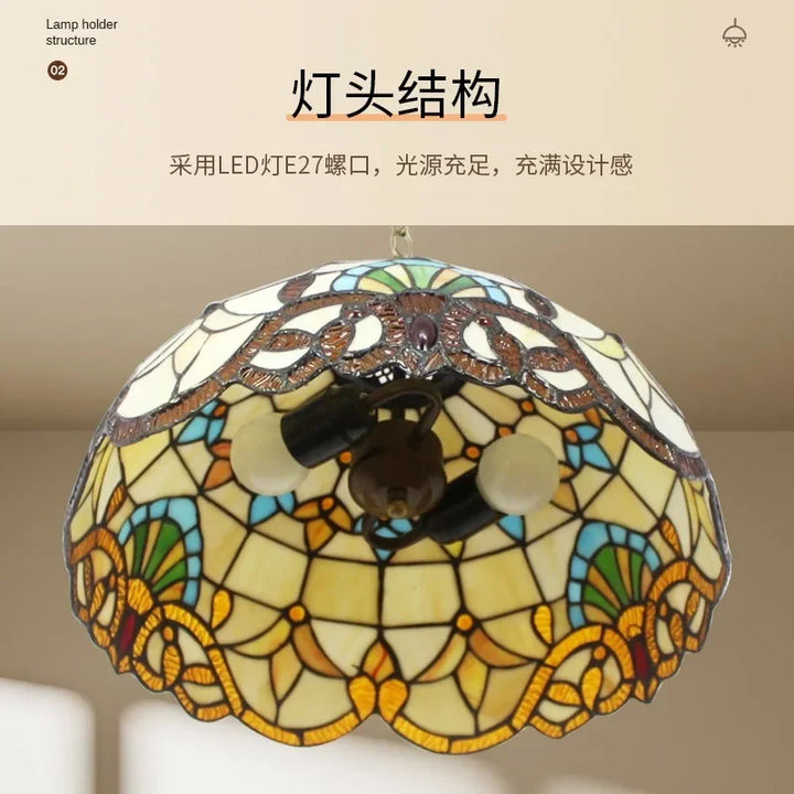 Chandelier Stained Glass Pendant Light Ceiling Mediterranean Home Decor Hanging Lamp for Living Room Lighting Fixtures