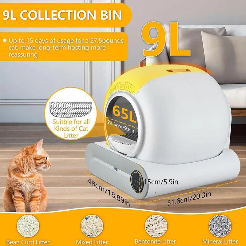 Tonepie Smart Cat Litter Box Self Cleaning 65L App Control Pet Cats Toilet Litter Tray Caixa De Areia Inteligente Para Gatos