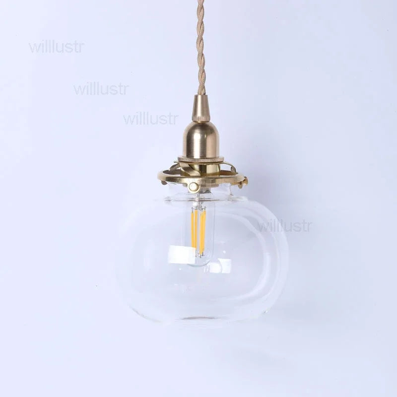 Handmade Mouth Blown Glass Pendant Lamp Brass Clear Green Amber White Glass Suspension Light Pumpkin Hanging Ceiling Chandelier