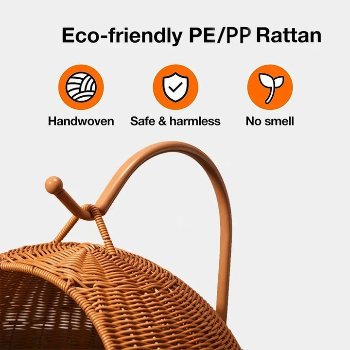 Hand-Woven Imitation Rattan Cat Bed, Comfy Cat Nest Basket, Hanging Basket Swinging Pet House, Cat Sleep Hammock with Plush Mat