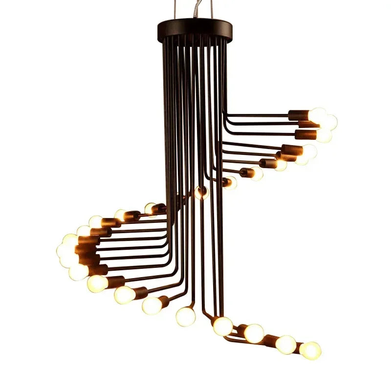 Nordic Creative LED Ceiling Chandelier Black 16/26 Head Iron Hanging Light Coffee Bar Restaurant Spiral Pendant Decorate Fixture