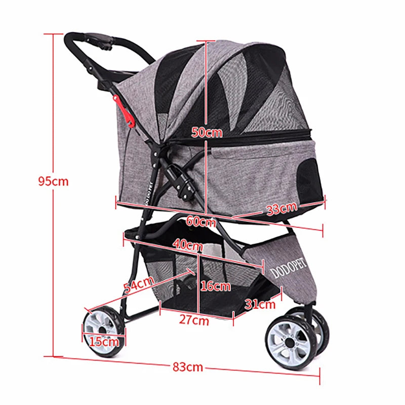 Luxury Stroller for Dogs Pet Carrier Dog Car Pet Trolley Folding Cart Cat Supplies Pet Supplies 3 Wheels 20kg Travel