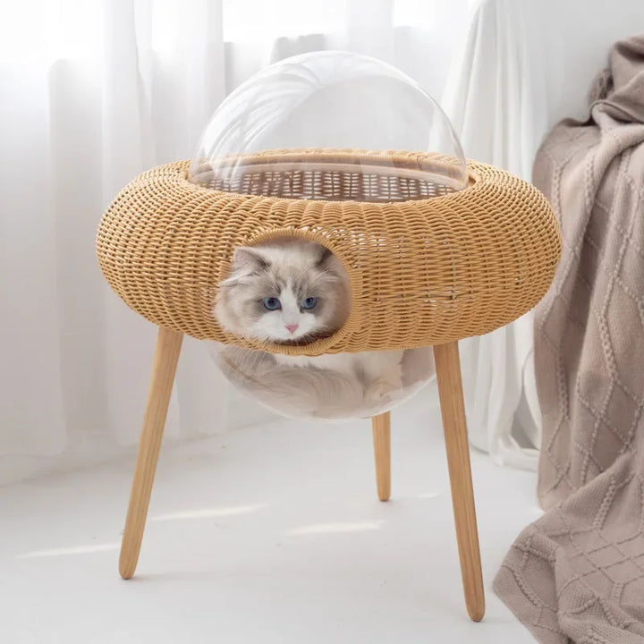 Super Cat Four Seasons Grass Woven Cat Hanging Basket Transparent Space Module UFO Vine Woven Cat Nest Handwoven Pet Nest