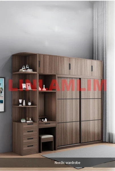 Bedroom Furniture Nordic Wardrobes Clothes Closet Organizer Modern Multifunctional Furniture With Storage,Drawer,Dresser,Mirror,