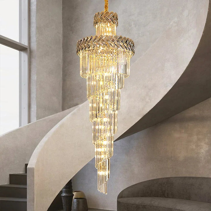 Smoky Gray Crystal Ceiling Chandelier Indoor Lighting Hall Living Room Long Suspension Lamparas Gold Staircase Led Pendant Lamp