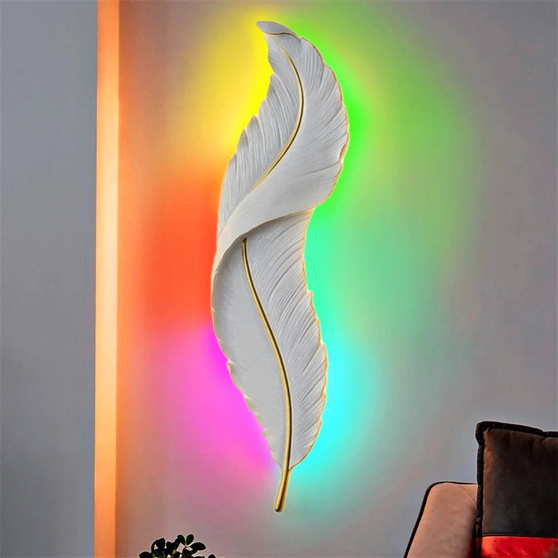 Postmodern LED Feather Wall Lights Living Room Bedroom Hotel Hall Decor Wall Sconces Home Background Wall Lamps Bedside Lights