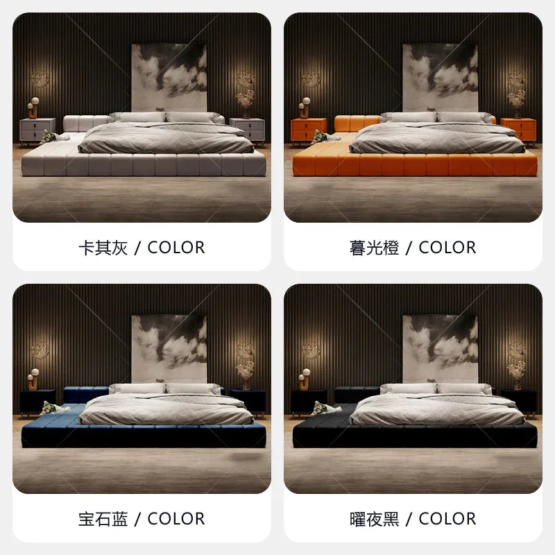 extremely Italian simple leather bed light extravagant simple master bedroom landing bed Japanese-style dwarf bed