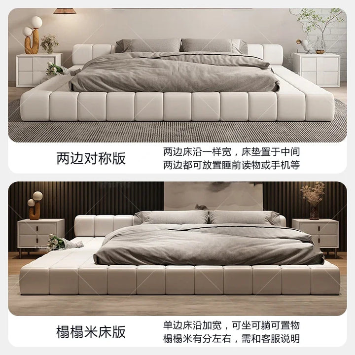 extremely Italian simple leather bed light extravagant simple master bedroom landing bed Japanese-style dwarf bed