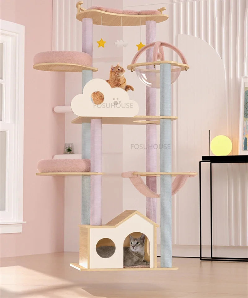 Nordic Solid Wood Sisal Cat Climbing Frame for Pet Furniture Cat Jumping Platform Pet Supplie Design Space Capsule Cat Nest Tree