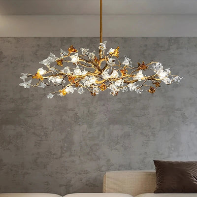 Retro Copper LED Chandeliers Chinese Style Tree Branch Hanging Pendant Lights Living Dining Room Home Decor Island Lighting Lamp
