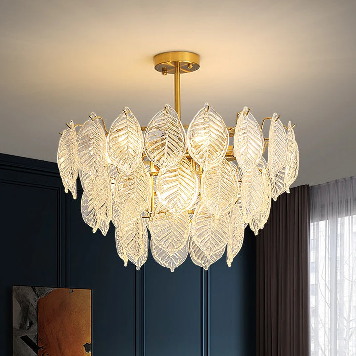 Modern Ceiling Chandelier Leaf Glass Hanging Lamp For Dining Room Living Room Pendant Light Suspension Design Pendant Fixtures