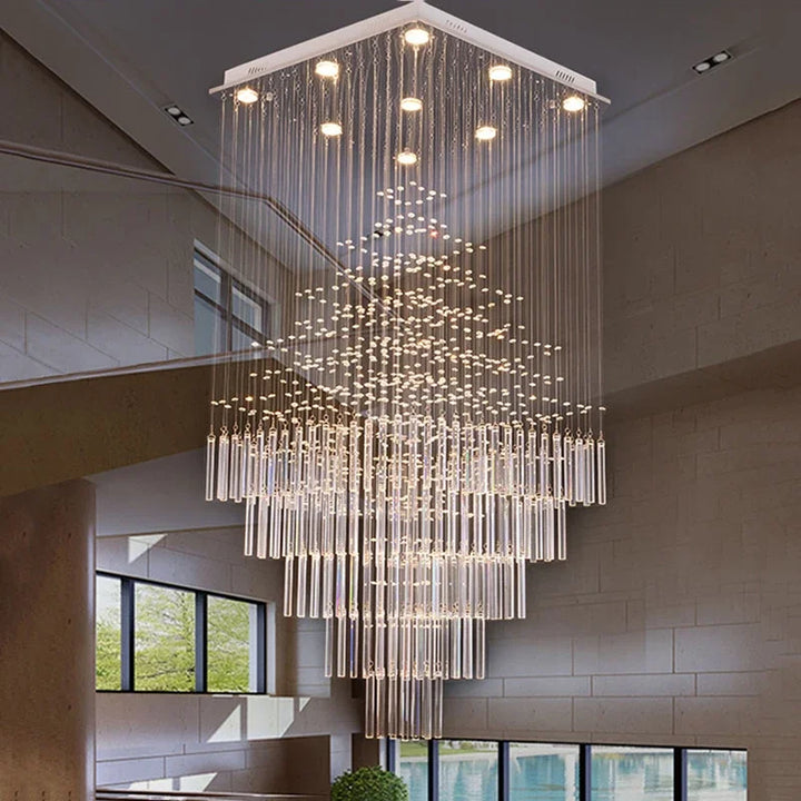 Modern Ceiling Chandelier For Living Room Columnar Crystal Hanging Lamp Square Base Light Fixture Staircase Loft Cristal Lustre