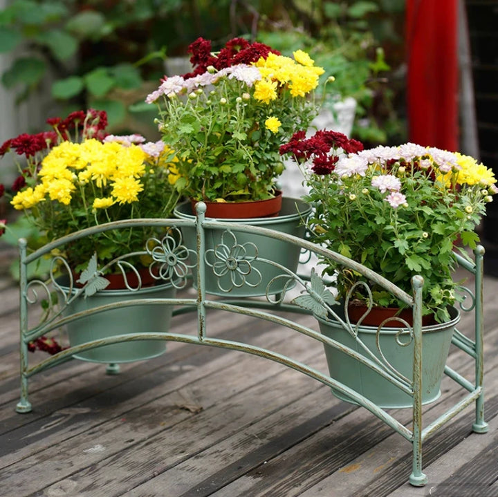 Outdoor Iron Arched Triple Flower Rack Flowerpot Integrated Decoration Garden Courtyard Lawn Flower Plant Frame Ornaments Crafts