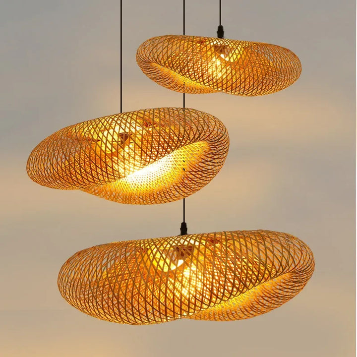 Chinese Handmade Bamboo Pendant Lights Wicker Rattan Wave Shade Pendant Lamps Restaurant Aisle Tea Room House Lndoor Lighting