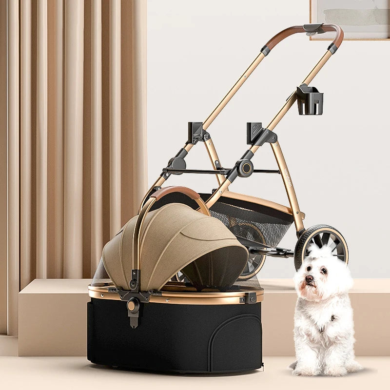 Multifunctional Detachable Pet Stroller Carrier Luxury Gold Dog Stroller for Large Dogs Cats Foldable Car Dog Carrier Bag Bed