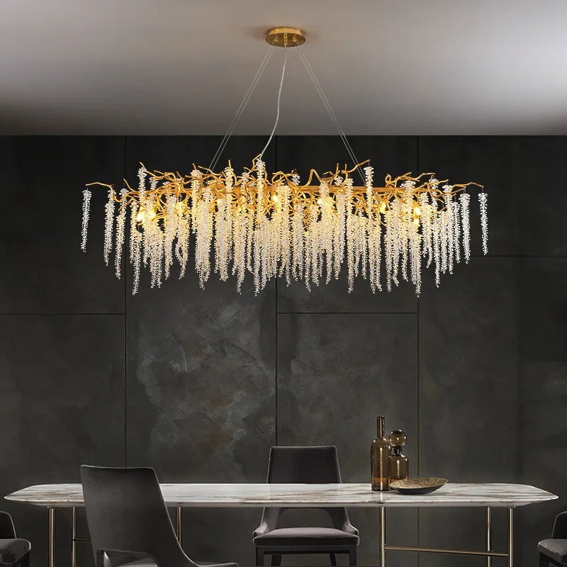 Crystal Tassel Ceiling Chandelier Living Room Hall Restaurant Luxury Ceiling Lamp Decor Maison Lighting Fixture Pendant Light