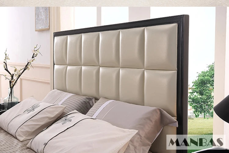 MANBAS America Genuine Leather Bed 2 People Soft Beds Frames Queen Design Double Bed King Size Lit Frame Bedroom Furniture