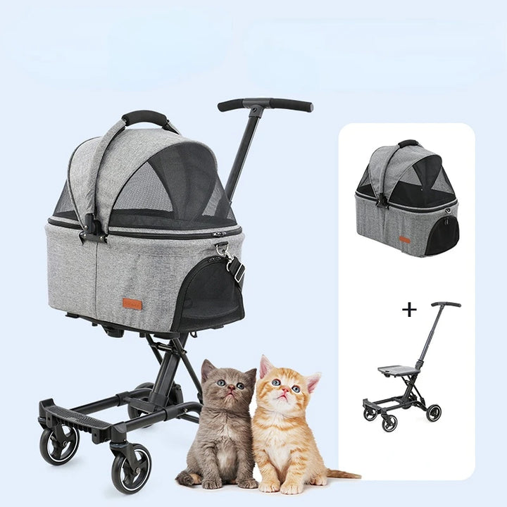 Luxury Pet Stroller Carrier For Dogs Detachable Foldable Portable Transportation Breathable Windproof Cat And Dog Four Wheeled