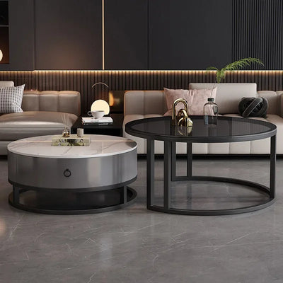 Waterproof Round Coffee Tables Modern Storage Low Marble Mobile Table White Minimalist Floor Mesa Auxiliar Home Furniture