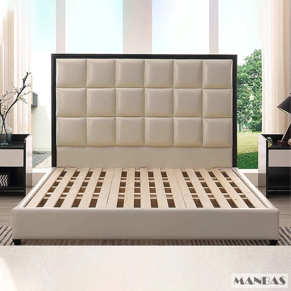 MANBAS America Genuine Leather Bed 2 People Soft Beds Frames Queen Design Double Bed King Size Lit Frame Bedroom Furniture