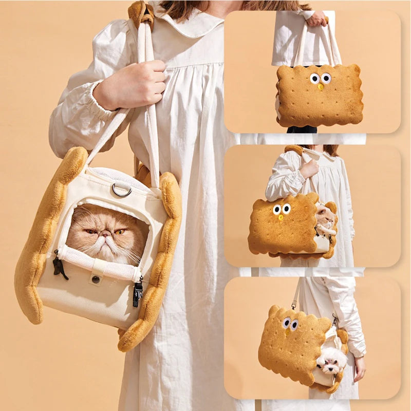 Creative Biscuit Pet Carrier Bag Portable Luxury Dog Carrier Bag Outdoor Travel Dog Cat Carrying Bags Diagonal Shoulder Backpack