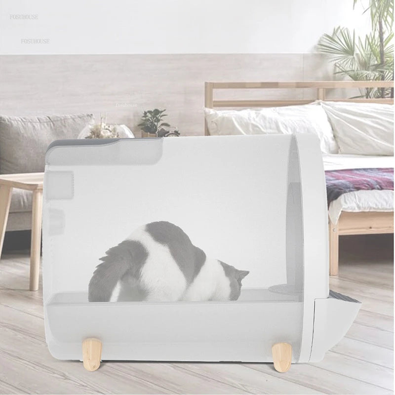 Modern Fully Enclosed Sandbox Pet Product Cat Litter Box Cat Splash-proof Deodorant Cat Bedpans Cat Litter Shovel Cat Supplies M