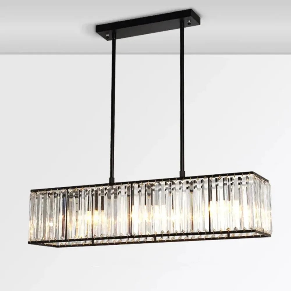 Modern Glass Tube Rectangular LED Chandelier Light Stylish American Hanging Lamp for Dinning Room Glass Crystal Hanging Light