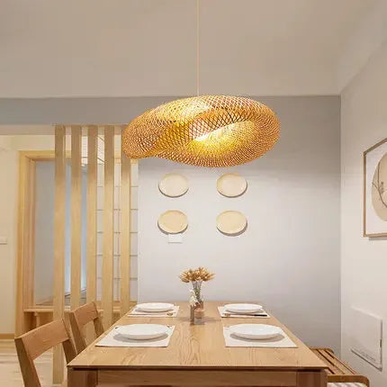 Chinese Handmade Bamboo Pendant Lights Wicker Rattan Wave Shade Pendant Lamps Restaurant Aisle Tea Room House Lndoor Lighting