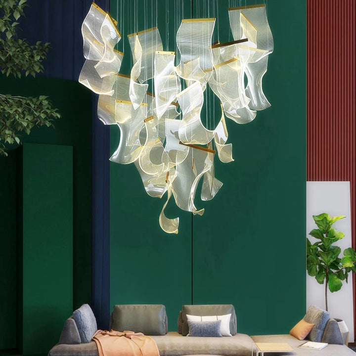 Paper Art Led Ceiling Chandelier Acrylic Large Staircase Pendant Light Living Room Kitchen Decor Hanging Lamp Home Light Fixture