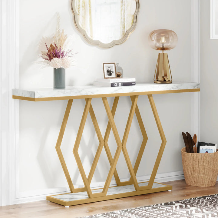 Tribesigns Console Table for Entryway Living Room, 55 Inch Gold Entryway Table Modern Accent Table for Hallway Entrance Foyer