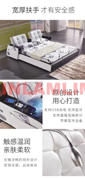 Genuine Leather multifunctional massage bed frame camas rectangle ultimate camas With Bluetooth speaker lamp USB Iphone charging