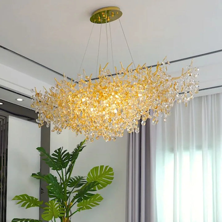 Nordic Modern Luxury LED Crystal Chandelier Golden Round/Long Pendant Light Home Decoration Living Room Suspension Luminaries