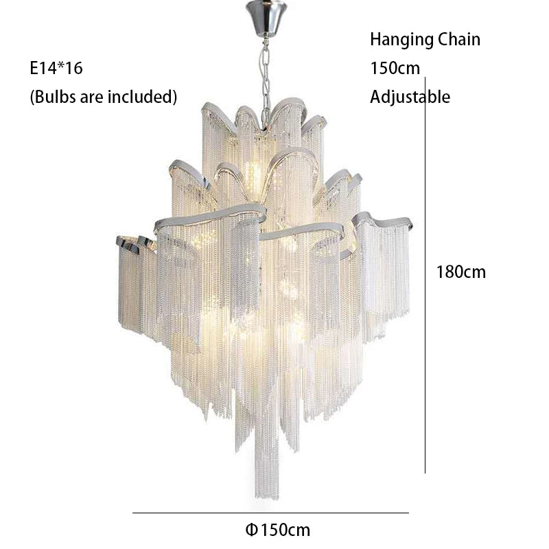 Remote Control Tassels Aluminum Chrome Dimmable Ceiling Lights Lustres Room Decor Lamps Modern Ceiling Chandelier for Bedroom