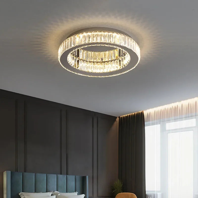 Light Luxury Round LED Crystal Ceiling Lamp Simple Modern Living Room Bedroom Dining Room Interior Lighting Fixtures Creative