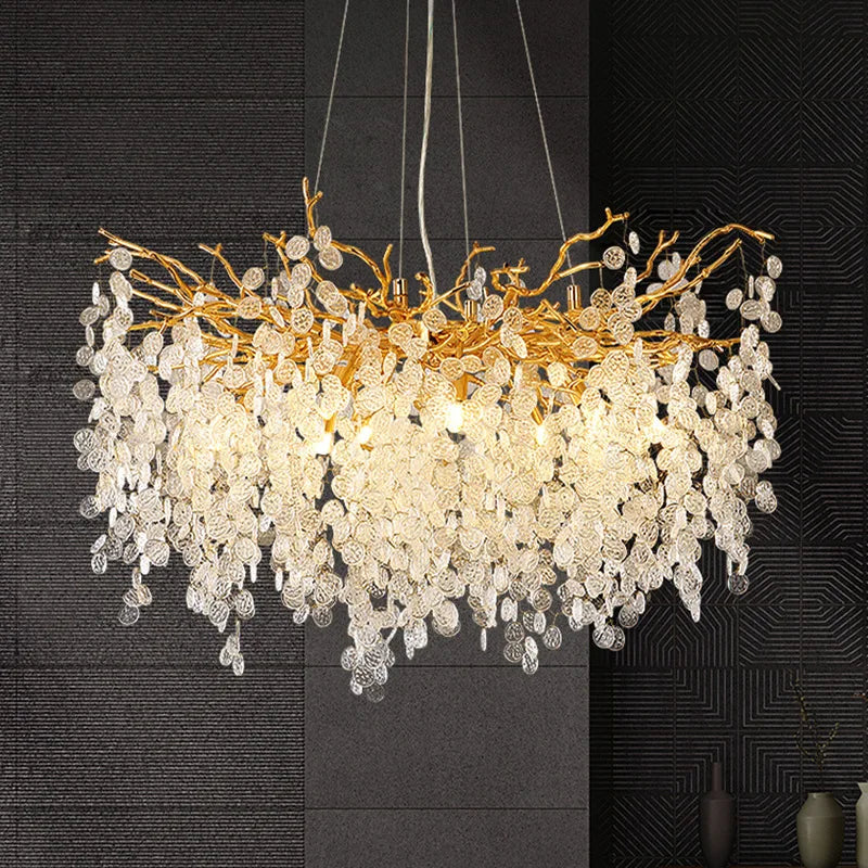 Modern Luxury Crystal Chandelier Gold Ceiling Light Living Dining Room Hotel LED Simple Pendant Hanging Lighting Decorative Lamp