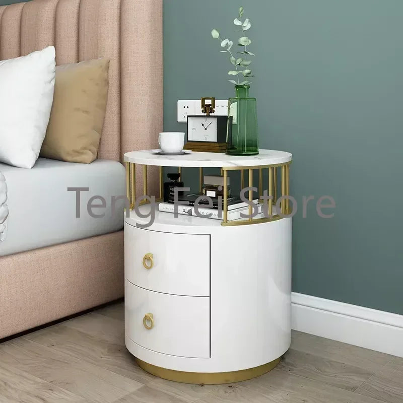 Nordic Light Luxury Nightstands Style Simple Modern Creative Storage Cabinet Bedside Table White Round Bedroom Home Furniture WK