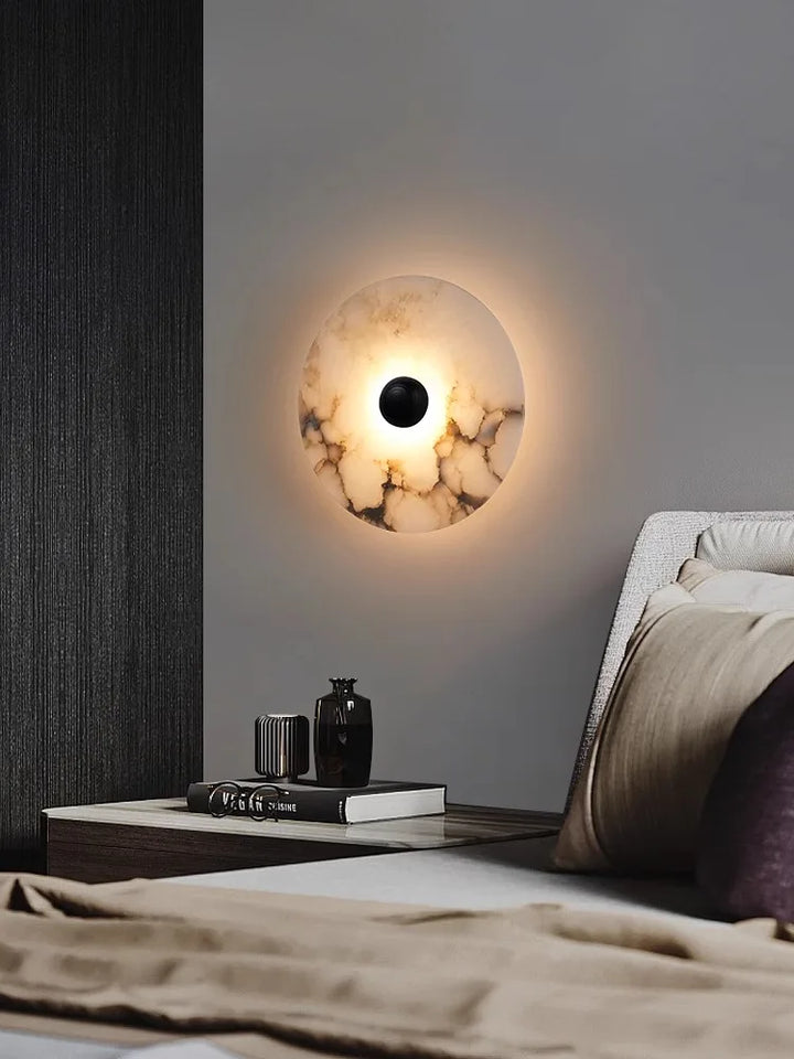 Home Decoration Bedside Round Marble Wall Lamp Living Room Background Light Fixture Wall Sconce